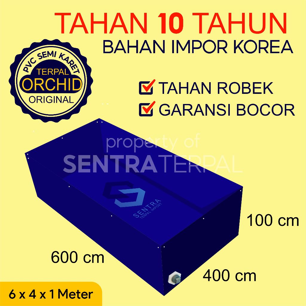 Kolam Terpal 600x400x100 / 400x600x100 / 6x4x1 / 4x6x1 Tebal Semi Karet Kolam Terpal Kotak Impor Kor