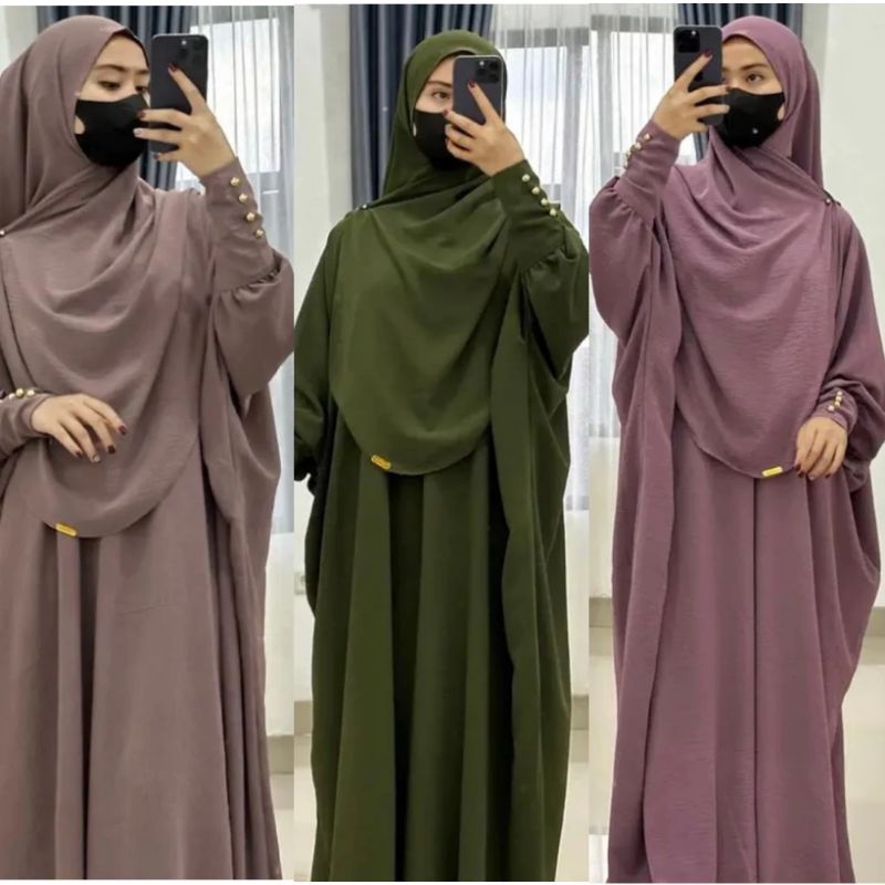 GAMIS SYAR'I PLUS HIJAB KEKINIAN GAMIS POLOS BAJU WANITA TERBARU DRESS WANITA KEKINIAN BAJU ATASAN W