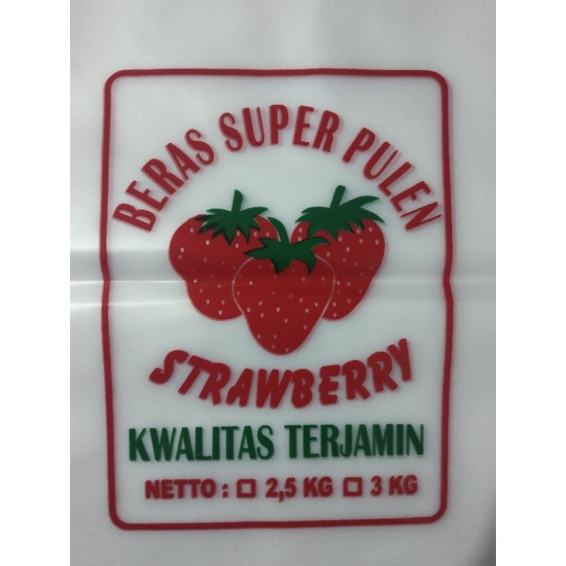 PLASTIK KEMASAN BERAS CAP STRAWBERRY 2,5KG / 3 KG isi 100 pcs