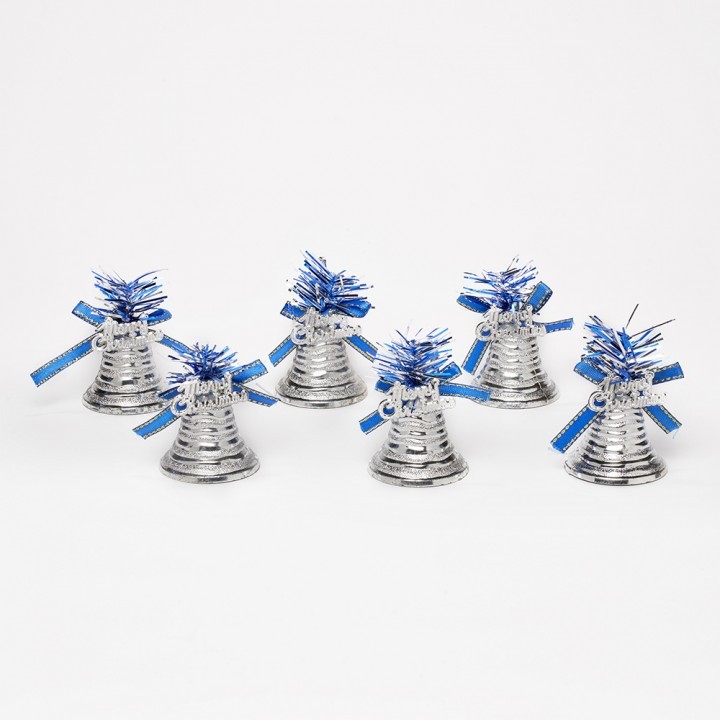Hiasan Bell Merry Christmas Biru Silver Isi 6 Aksesoris Natal Dekorasi Pohon Natal Lonceng Natal hia