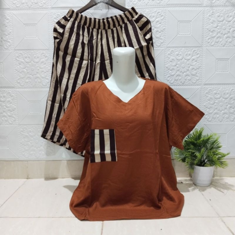 Setelan rayon twill salur jumbo