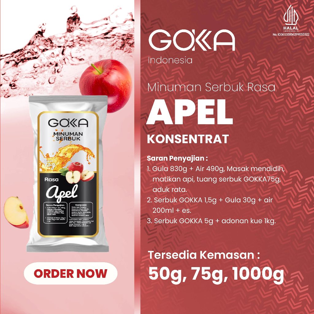 

Bubuk Minuman / Serbuk Gokka Rasa Apel Kemasan 50gr