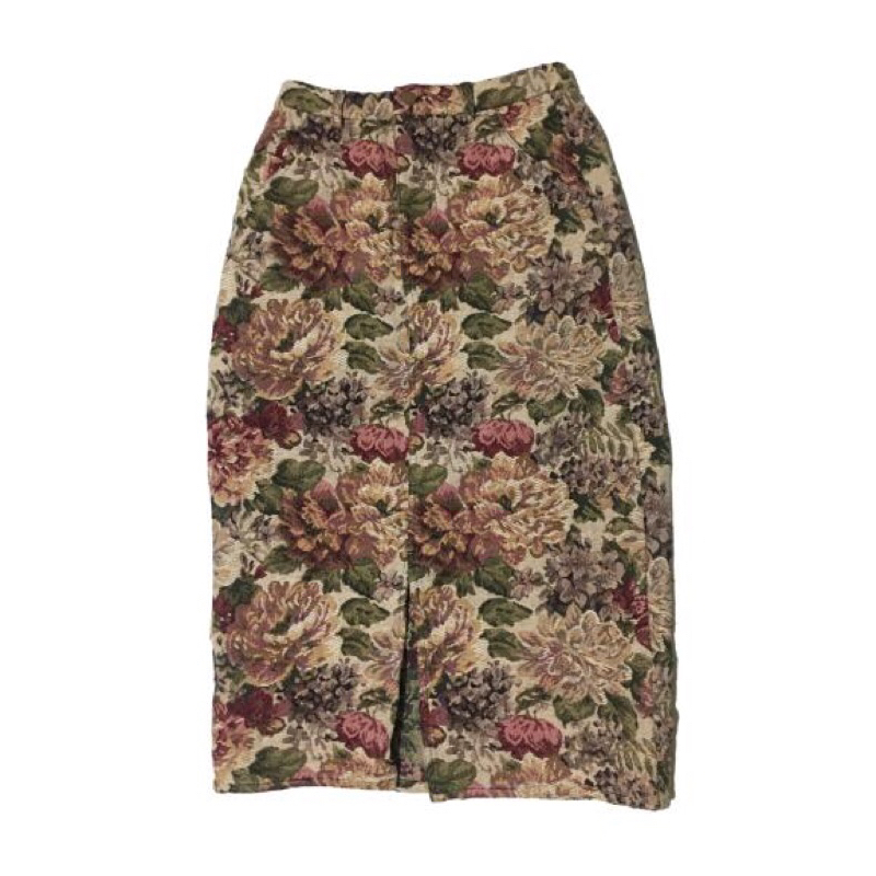 coquette top/ cream cardigan: Vintage skirt/ denim skirt/ floral vintage skirt