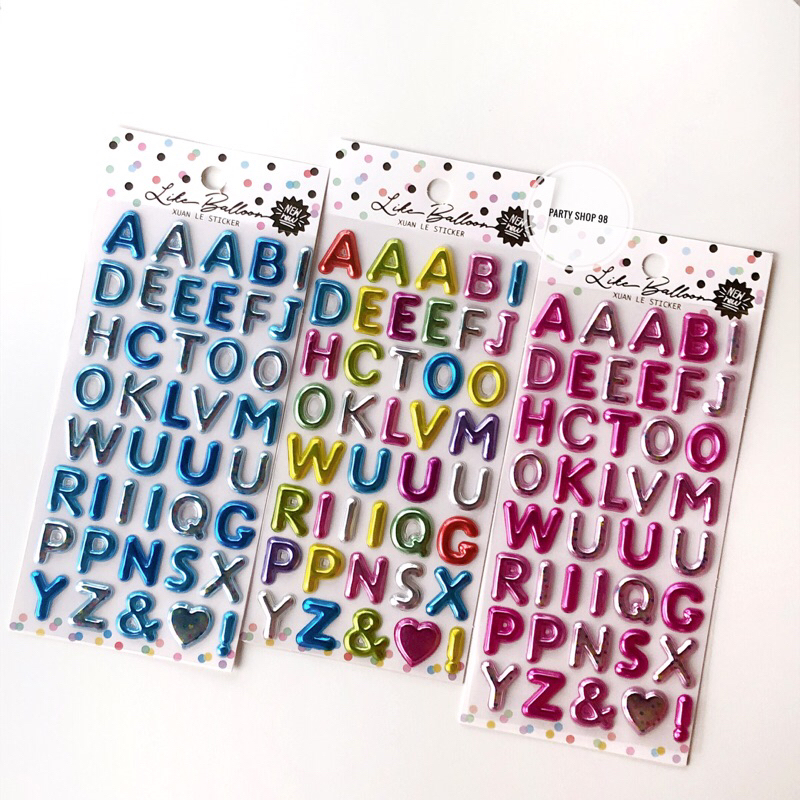 

STICKER ALPABETH METALIC COLORFULL UKURAN MEDIUM / STICKER ABJAD 3D TIMBUL