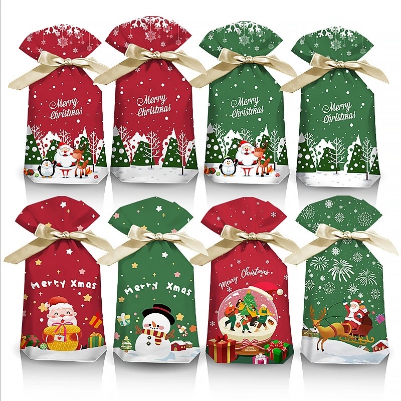 

1pc DSMX Natal Kantong serut Drawstring Bag Plastik hadiah cookies permen kue goodie bag souvenir