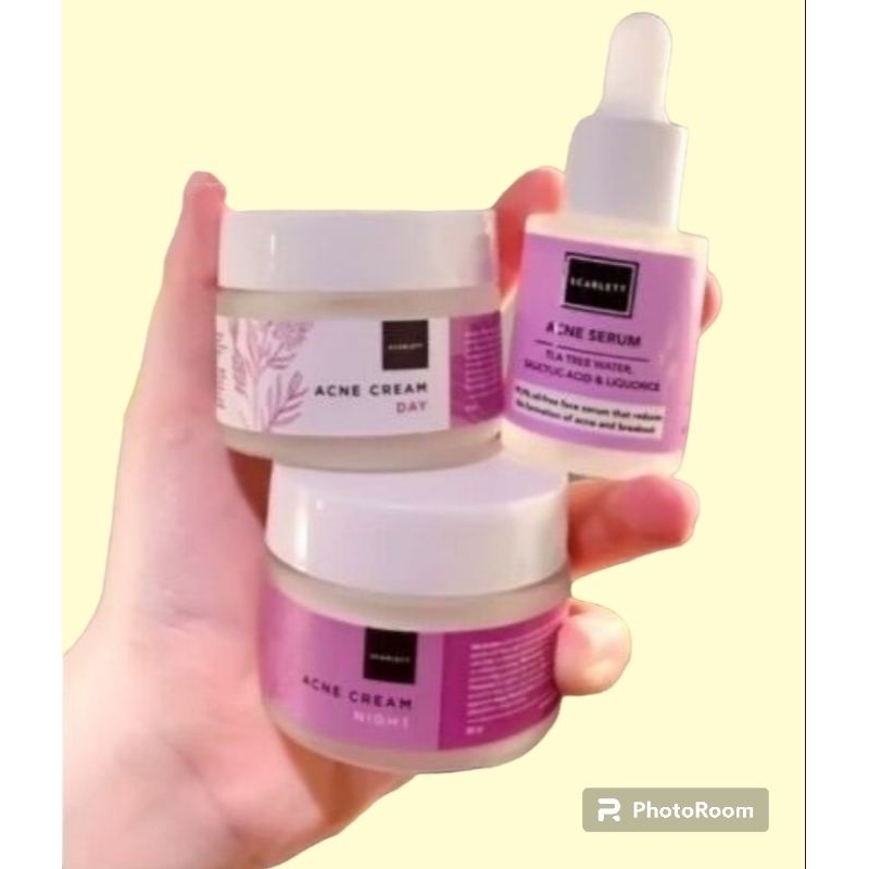 Paket Cream Scarlet Acne 3in1 || Cream Scarlet Acne Day & Night + Serum Scarlet Acne