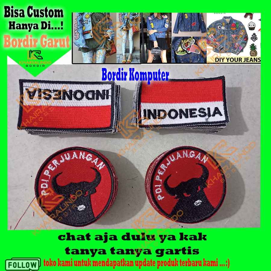 Logo PDIP dan BENDERA satu set bordir komputer