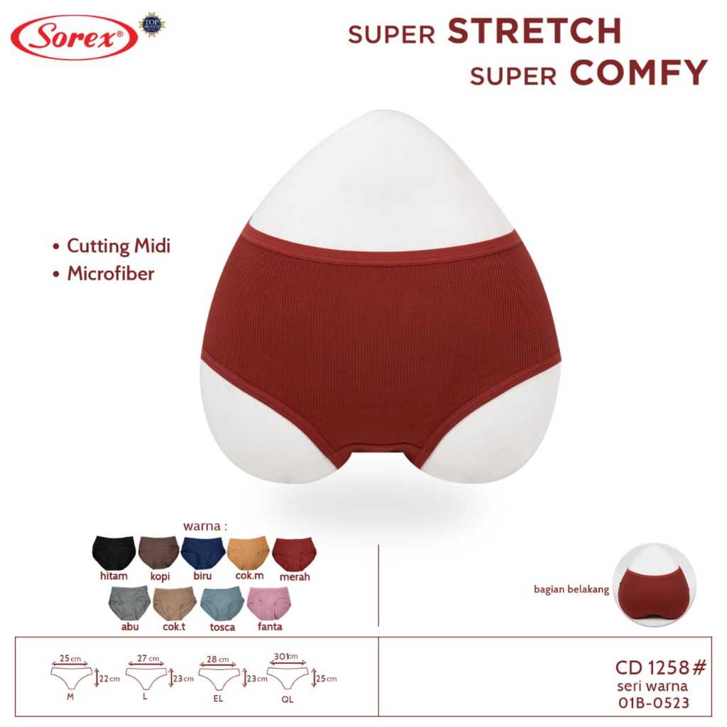 CD Sorex 1258 Basic Midi Super Stretch Celana Dalam Wanita Sorex Salur Elastis Lembut Harian