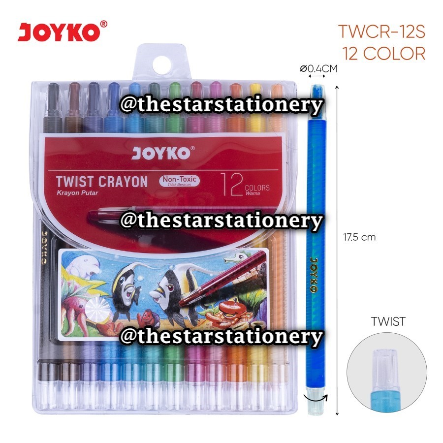 

(1 Set Isi 12 Warna) GROSIR Crayon Putar Joyko TWCR-12S 12W Panjang / Crayon Putar Joyko TWCR12S / Joyko TWCR 12S