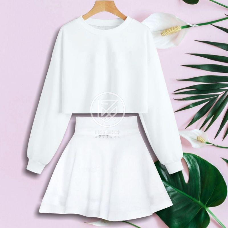 One Set Crop Top Lengan Panjang Olahraga Wanita Kasual