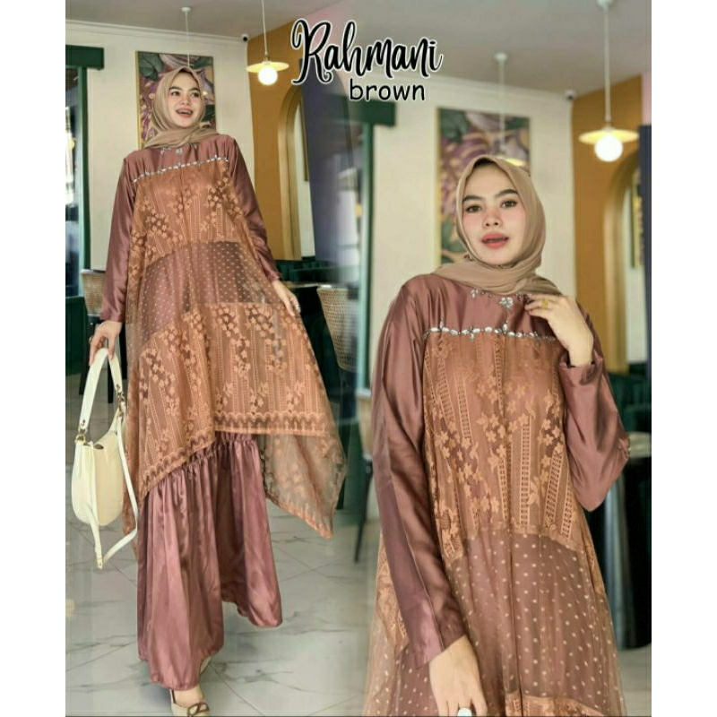 Rahmani Maxy, gamis bahan Maxmara velvet mix brocade malika mix Tille dot fit xxl ld 110 cantik modi