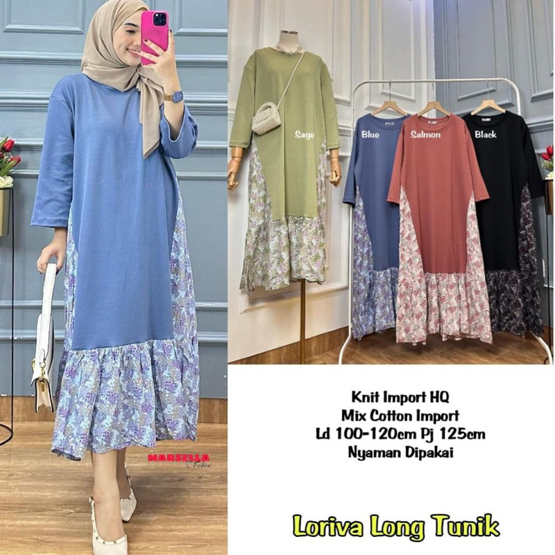 Loriva long tunik original by marsela/long tunik bahan knit import terbaru/ tunik import jumbo