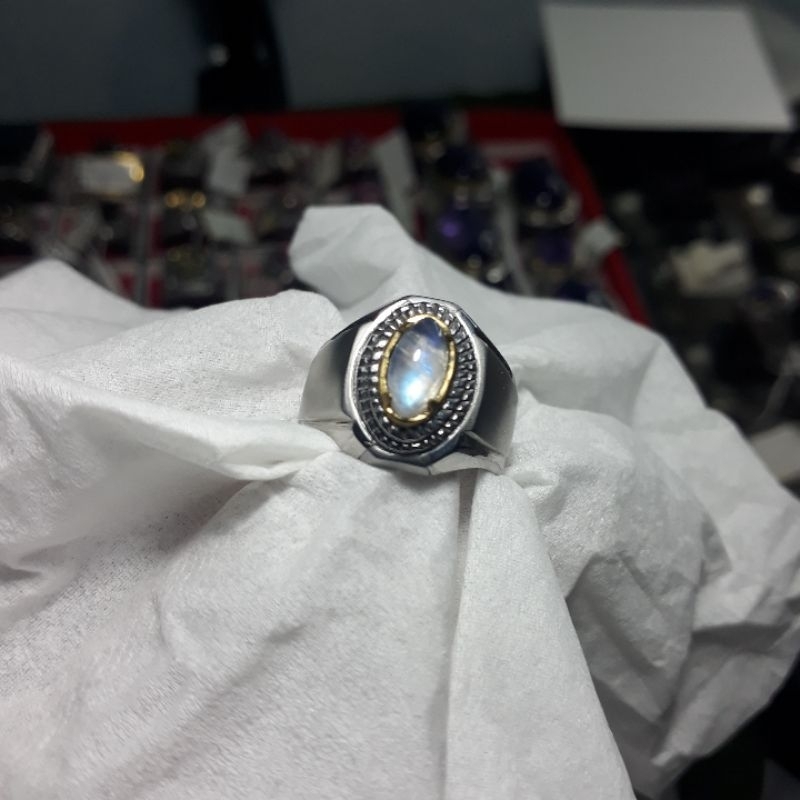 emban ikat monel plus batu natural moonstone/Biduri bulan