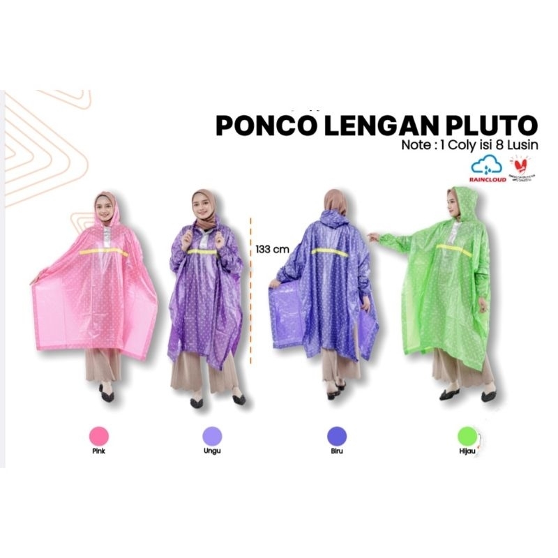 Jas Hujan Gajah Pluto Kelelawar Lengan Polkadot.