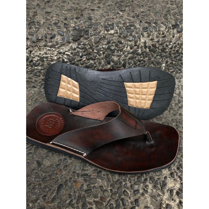 Sandal Pria Sandal Kulit Sandal Japit Pria Bahan Kulit Sapii  Full  Kulit
