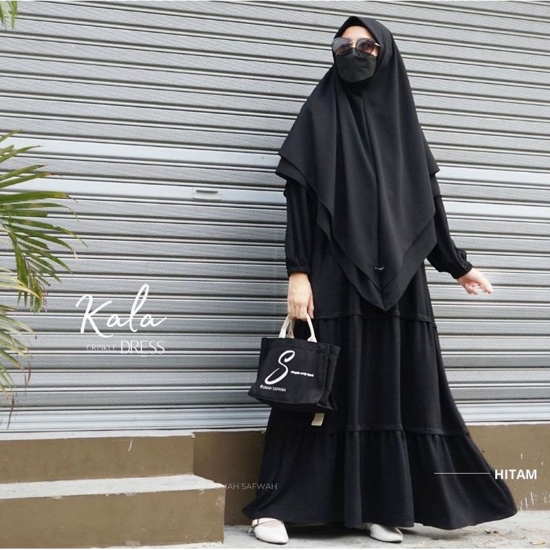 Crinkle Dress Gamis Hitam Black