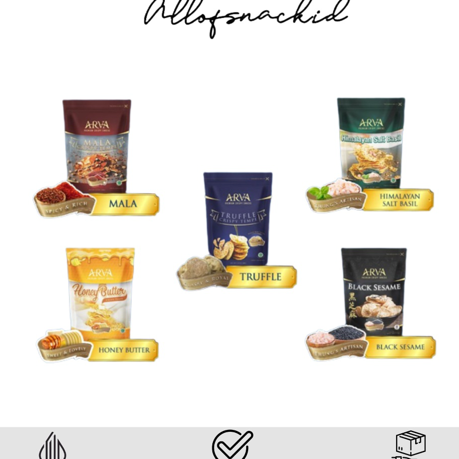 

Bestseller Arva - Keripik Tempe - Crispy Tempe - Truffle - Mala - Honey Butter - Himalayan Salt Butter - Black Sesame - Tanpa MSG Model Terkini