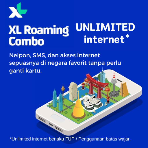 KUATA XL ROAMING COMBO INTERNETAN UNLIMITED DI LUAR NEGERI ASIA EROPA AUSTRALIA AFRIKA AMERIKA