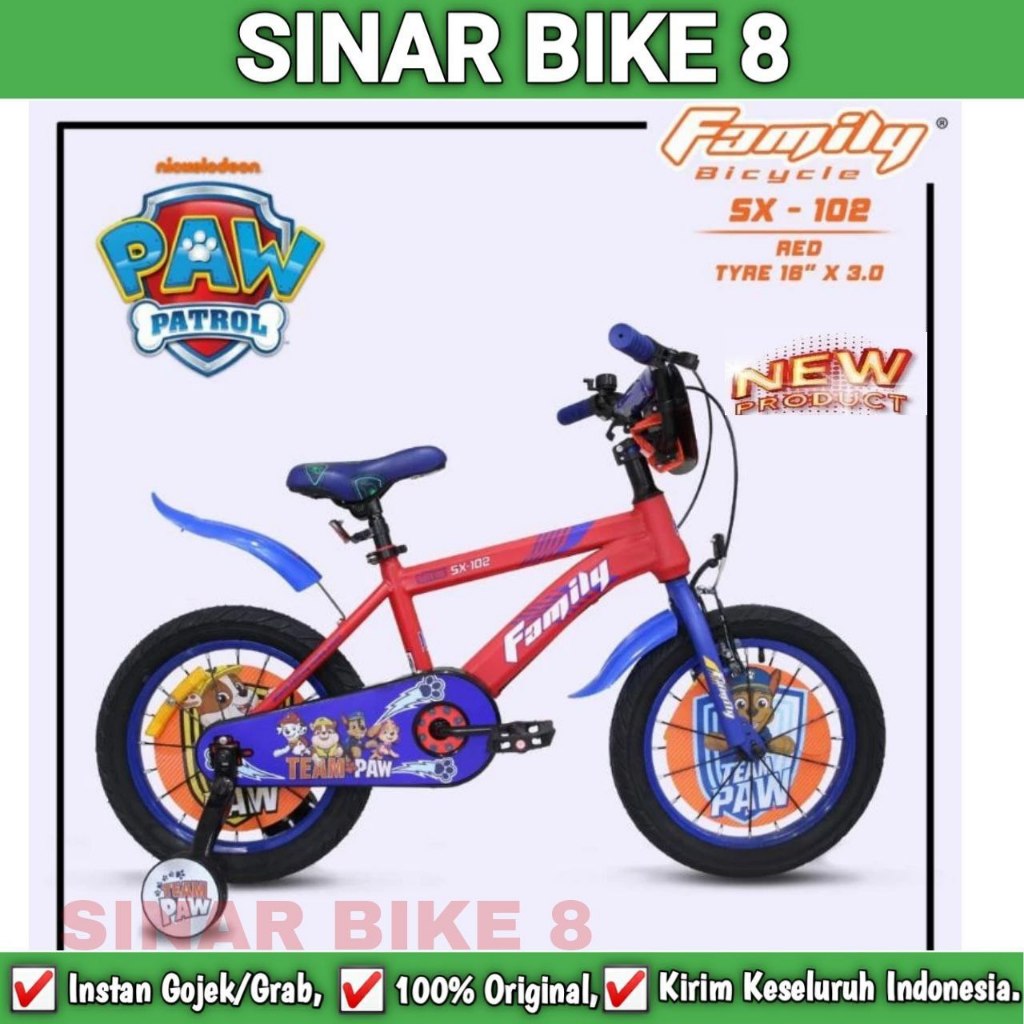 Sepeda Anak Laki Bmx Family SX-102 Paw Patrol Ukuran 12 & 16 Inch