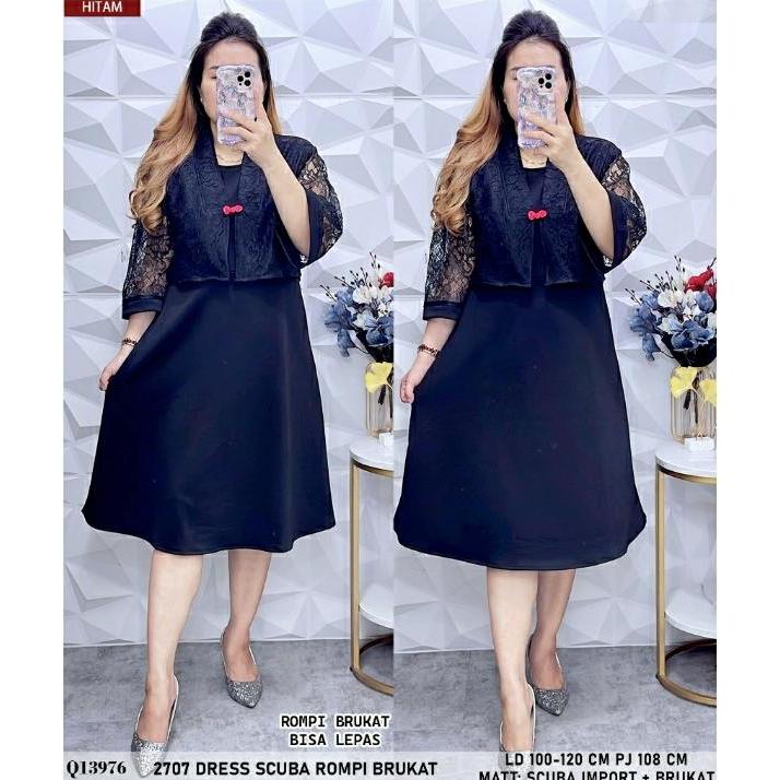 Dress 2705 Okky motif bunga-bunga bahan scuba dan brukat import