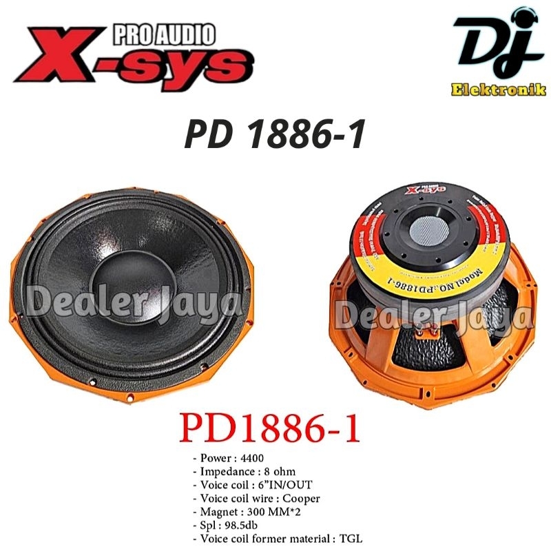 Speaker Komponen Xsys / X-sys PD 1886-1 / PD1886 1 - 18 inch