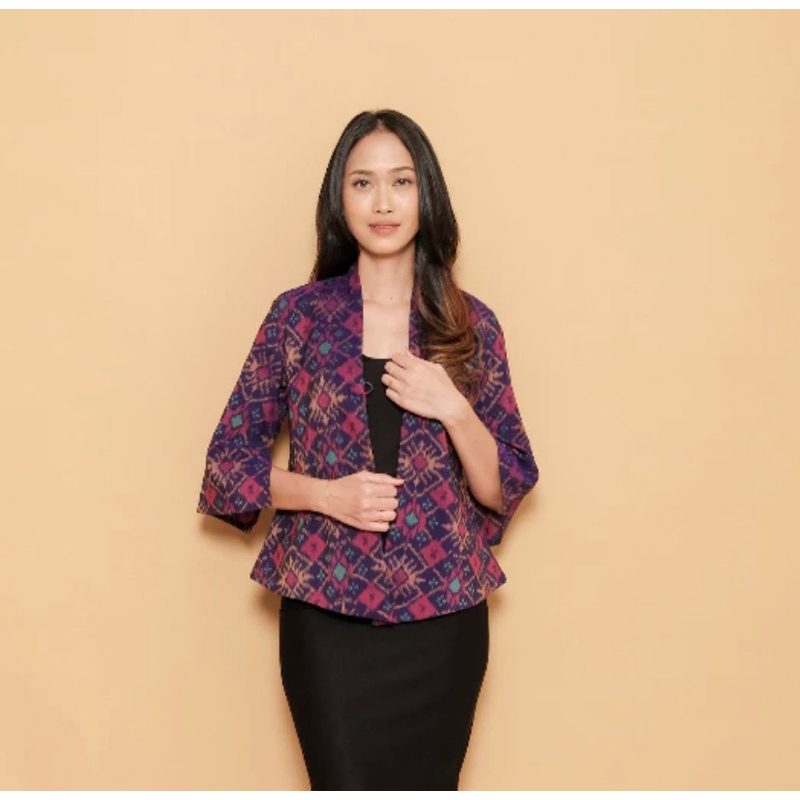 Manda Outer (Atasan Tenun Endek) Ungu / Blazer wanita / Outer wanita / Endek ungu bali