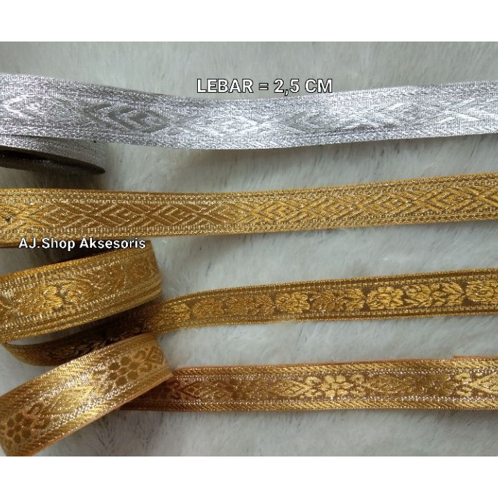 VDTZ0652 [PROMO MURAH] PITA RENDA  GAMIS EMAS  PERAK  / PITA RENDA BORDIR GOLD SILVER LEBAR 2 CM/ 2,