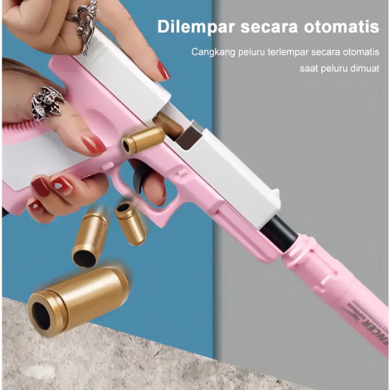 Mainan Tembakan Peluru Busa Soft Bullet Blaster Glocks Silencer Simulasi Keluar Selongsong Anak Laki