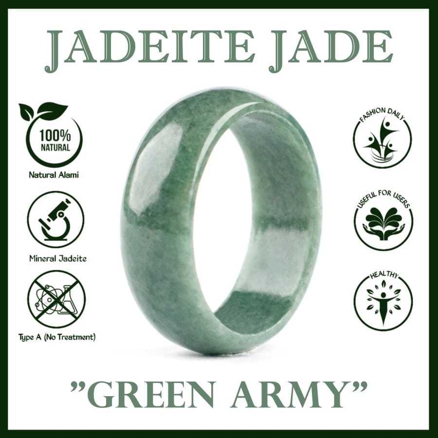 Cincin Pria Wanita Batu Giok Natural Jadeite Jade Green Army Asli Ori