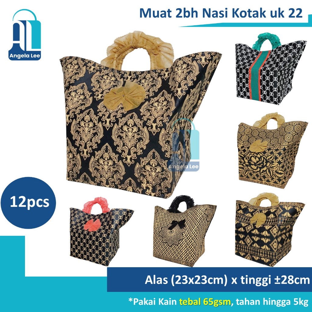 

12pcs Tas Kain Spunbond Pita Tebal utk 2dus nasi 22x22 box Hajatan Syukuran Parcel Goodie Bag