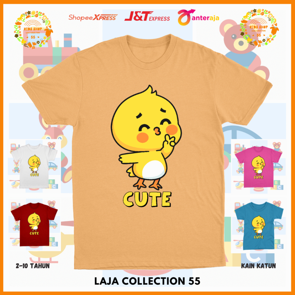 Kaos Anak Cute Duck Umur 2-10 Tahun Unisex Katun / Baju Anak Cewek / kaos Anak Perempuan / Baju Anak