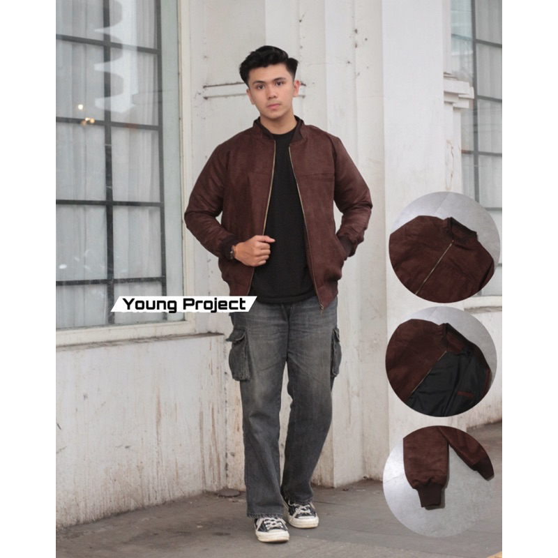 Jaket Bomber Suede Pria