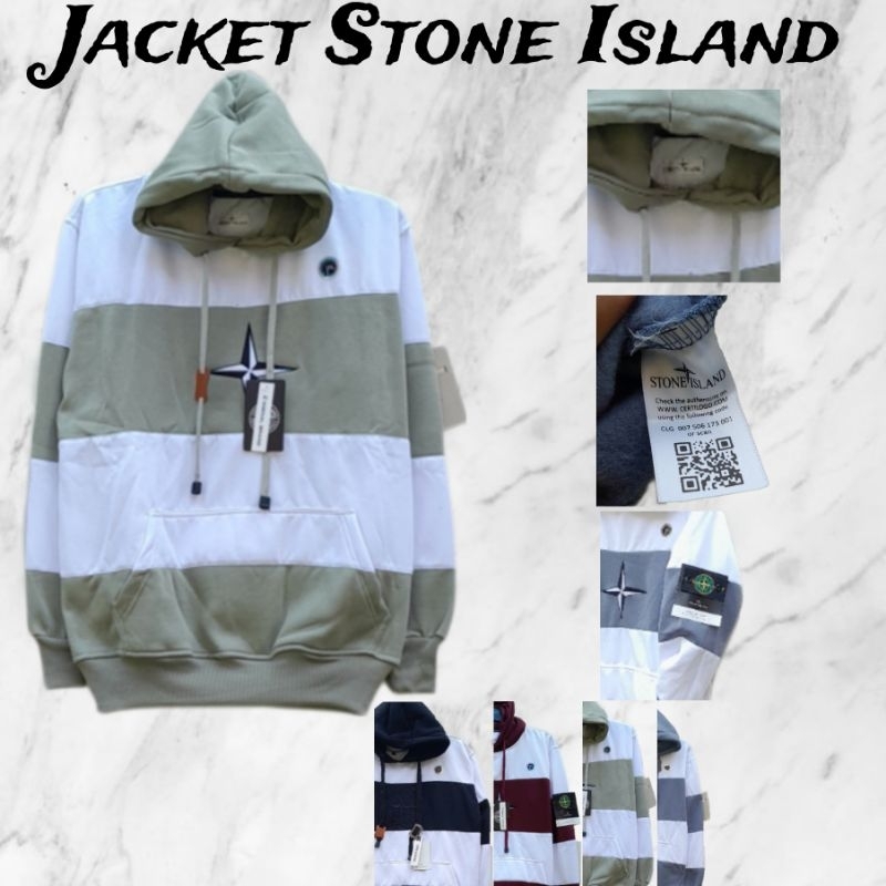 Jacket Sweater Hoodie Stripe Stone Island Patch Full Bordir Premium Barcode