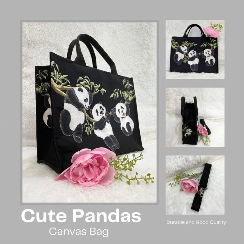 Tas kanvas wanita / sling canvas bag / tas selempang / CUTE PANDAS  / lylia doodwaer
