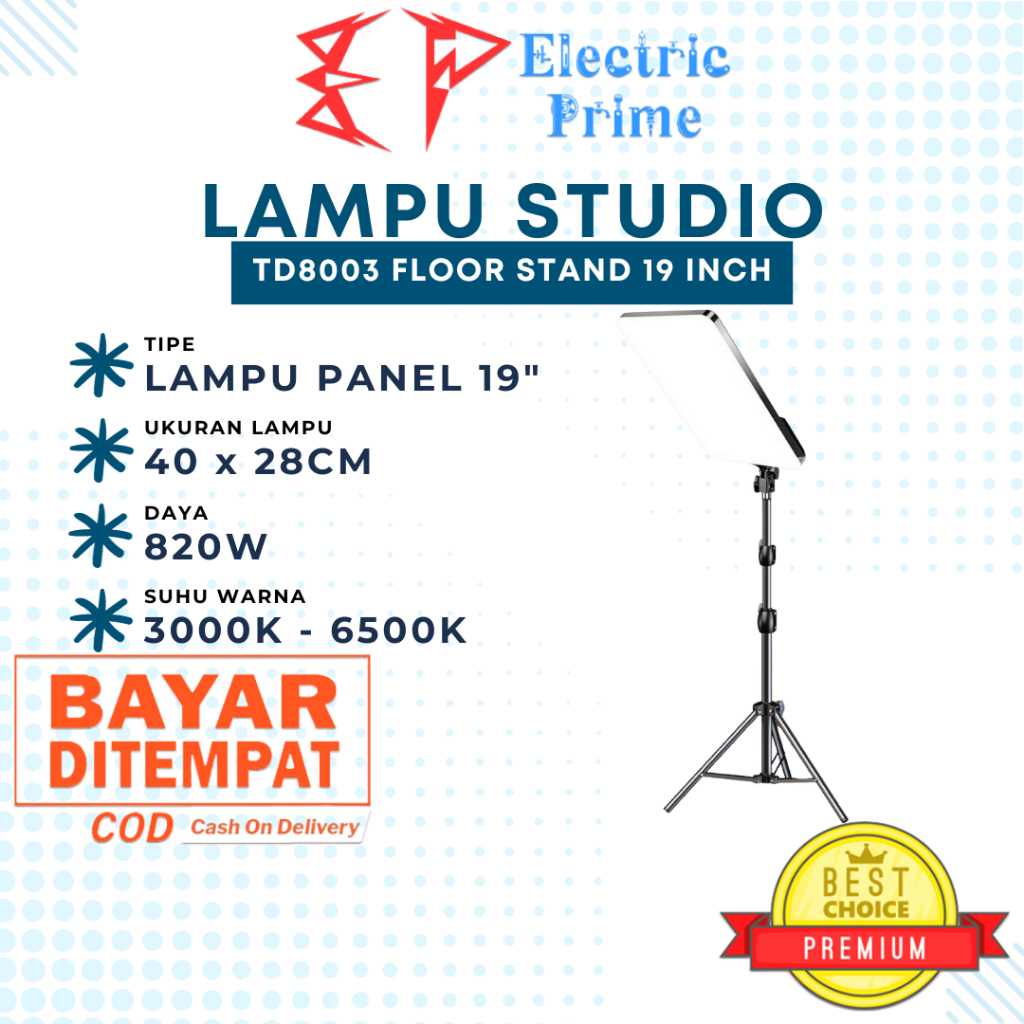Lampu Studio Fotografi LED Full Screen Flat Panel Fill Light 19 inch TD8003 Kamera Floor Stand 3 Mode Lamp with 2.4G Remote Control Tripod Make Up Video Produk Livestream
