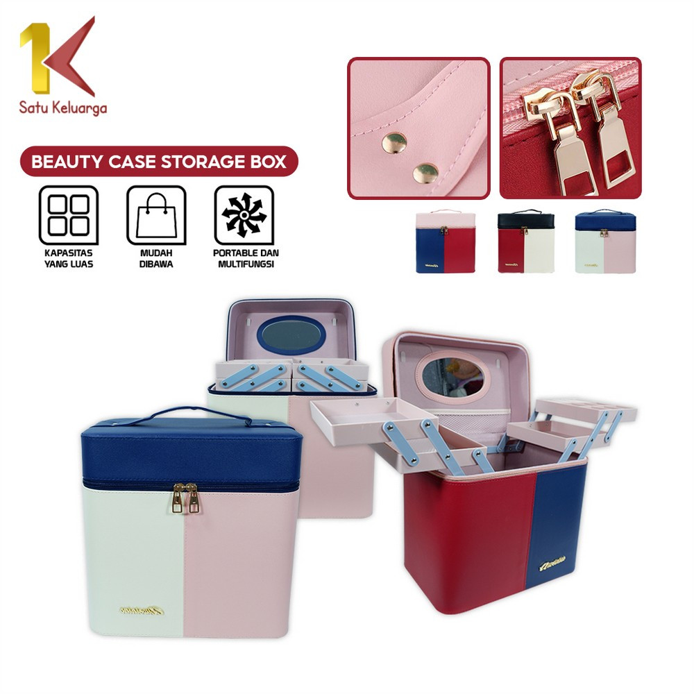 Satu Keluarga Tas Kosmetik Beauty Case Storage Box 2 Tingkat K160 Kotak Kosmetik Tempat Cincin Water