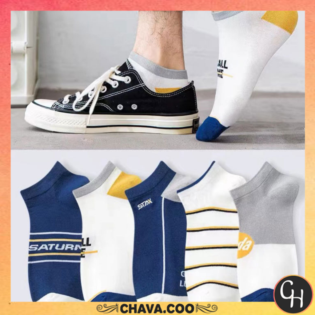 CHAVA | KK1414 Kaos Kaki Pendek Wanita Motif Garis-Garis Unisex Semata Kaus Kaki Socks Korean Fashion