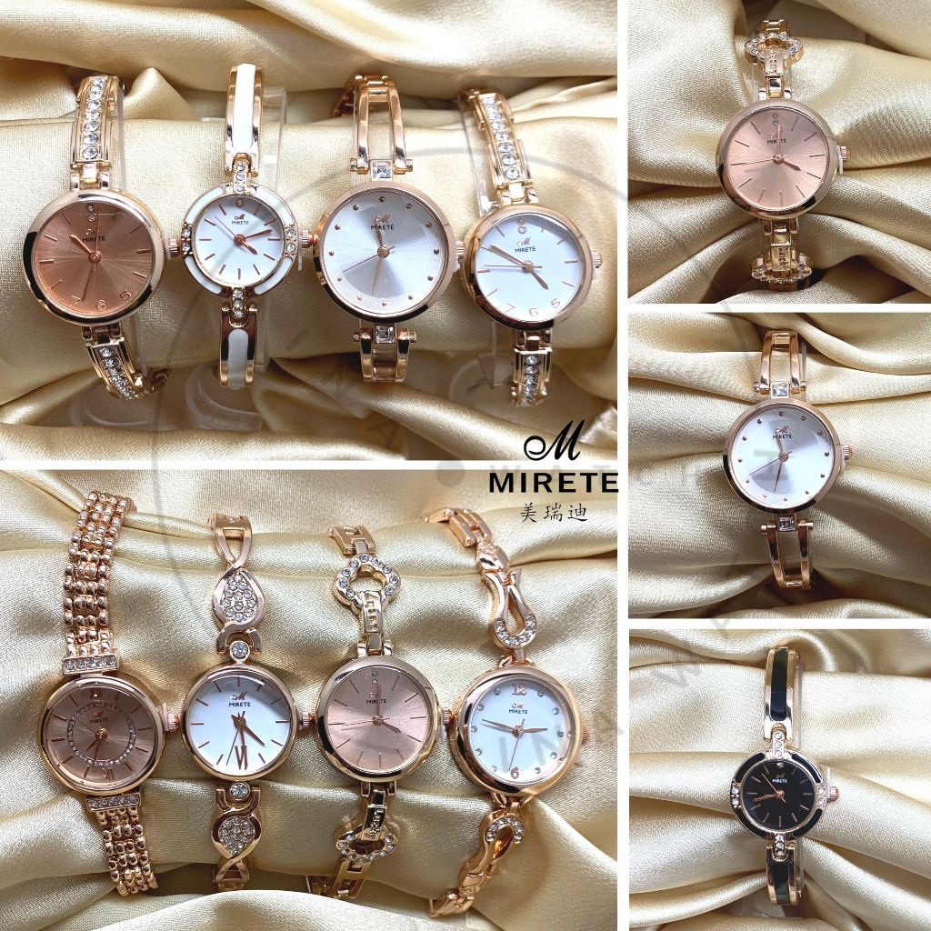 Jam Tangan MIRETE MRT-RT13 Original Wanita Bulat Kecil Strap Rantai Stainless Steel Gold Emas Mewah