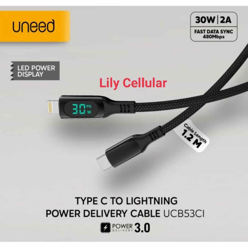 Uneed Kabel Data Type-C to Lightning Fast Charging - UCB53Ci