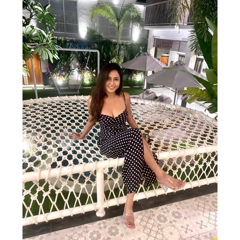 LONG DRESS POLKADOT SERUNI / BODYCON / SEXY DRESS / DRESS SEXY / DRESS BALI / DRESS PANTAI