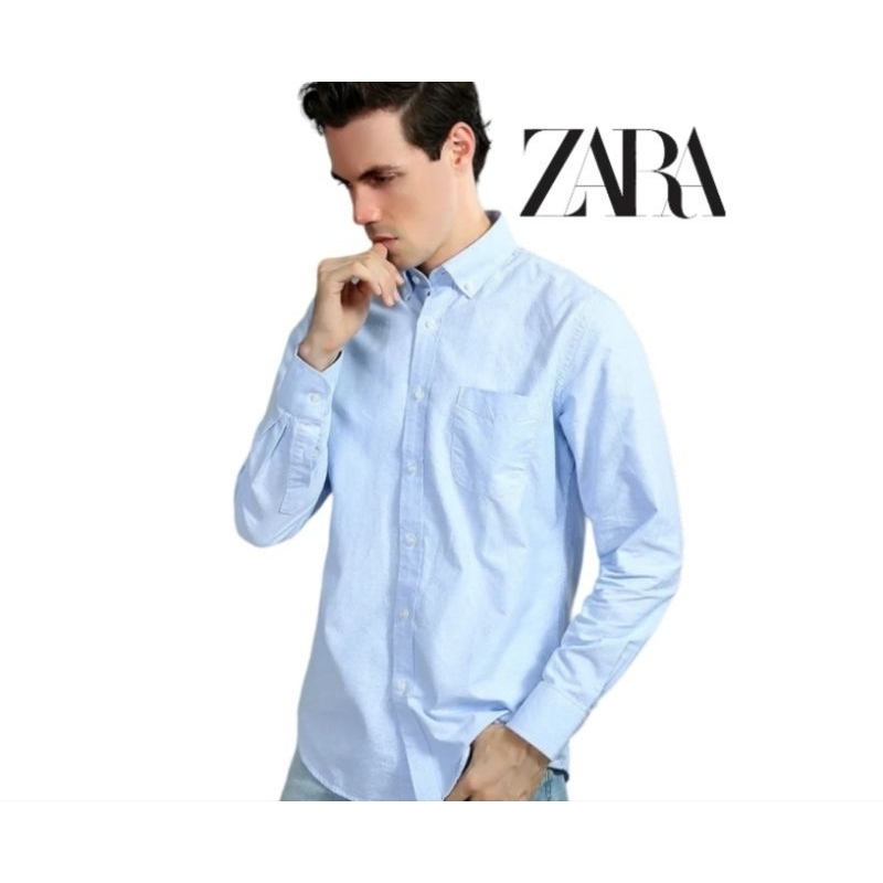 ZARA Kemeja Pria Lengan Panjang Casual Slim Fit