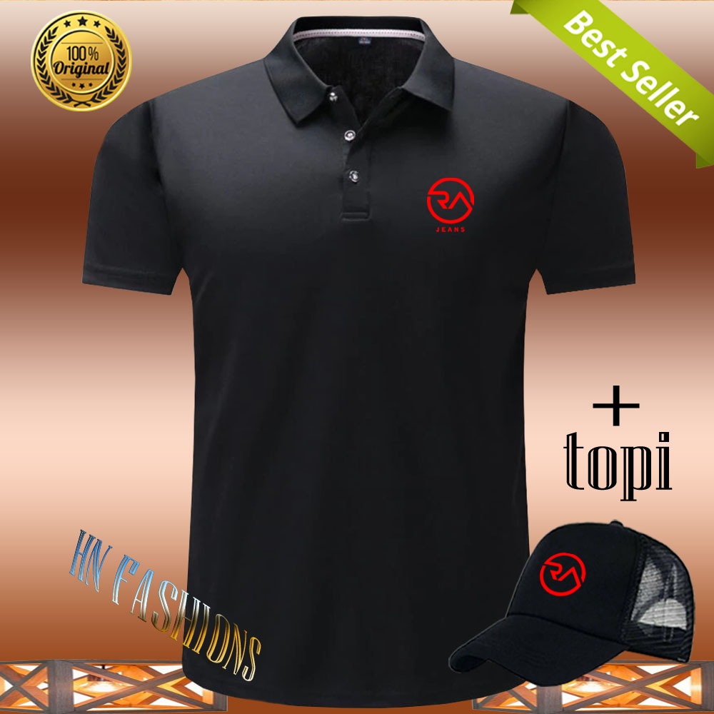 Hn Fashion - Bonus Topi.. Polo Kerah RA Jeans Merah - Kaos Kerah Pria Distro - Kaos polo Shirt pria 