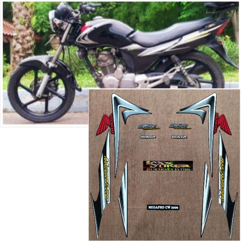 Striping Original Honda Megapro CW Primus hitam Lis silver tahun 2006 2007