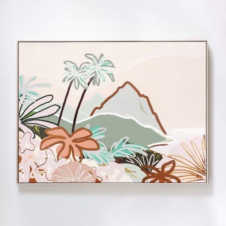 

luisan abstrak ilustrasi gunung pink dan sage media kanvas