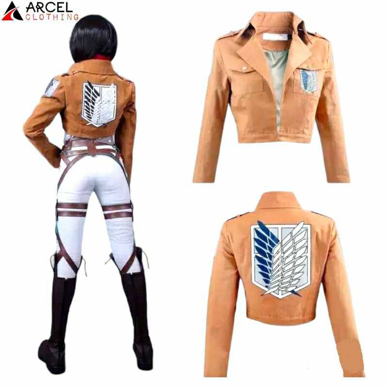 Jaket Anime Attack on Titan Levi Ackerman Mikasa kostum Cosplay coklat muda  seragam Pria Wanita
