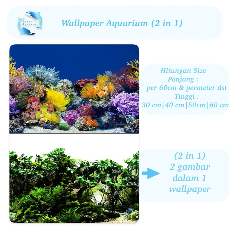WALLPAPER AQUARIUM 3D CORAL UKURAN 30CM 50CM 60CM BACKGROUND AQUARIUM 3D