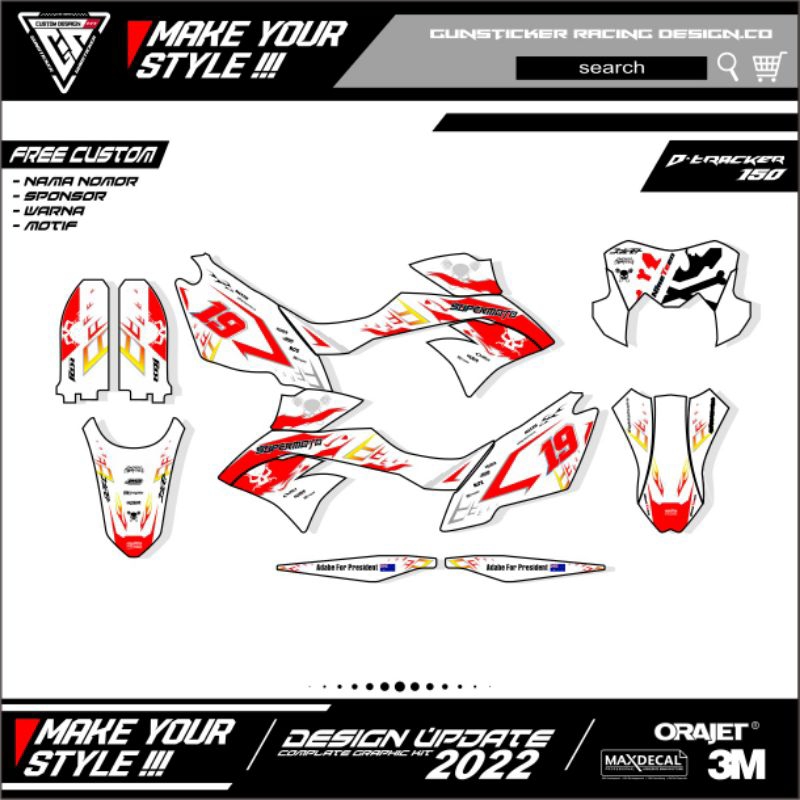 decal kawasaki dtracker striping dtx full body gradasi merah putih