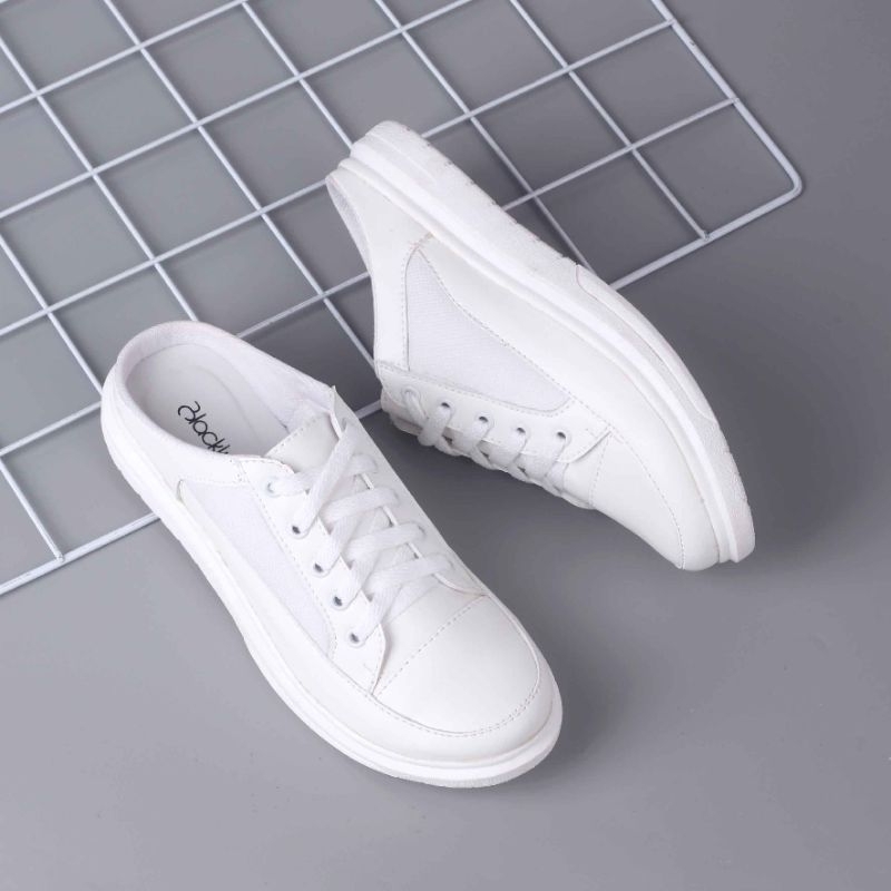 Sepatu Casual Slop Korea Wanita Putih Putih - Sneaker Shoes