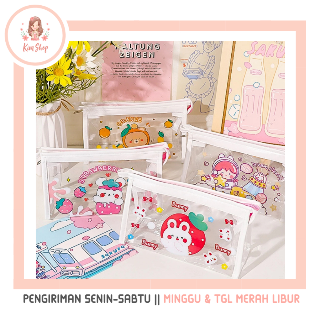 

KIM SHOP - Dompet Mika Transparan Pouch Make Up Kotak Tempat Pensil Alat Tulis Kosmetik Makeup Skincare Travel Pouch Serbaguna