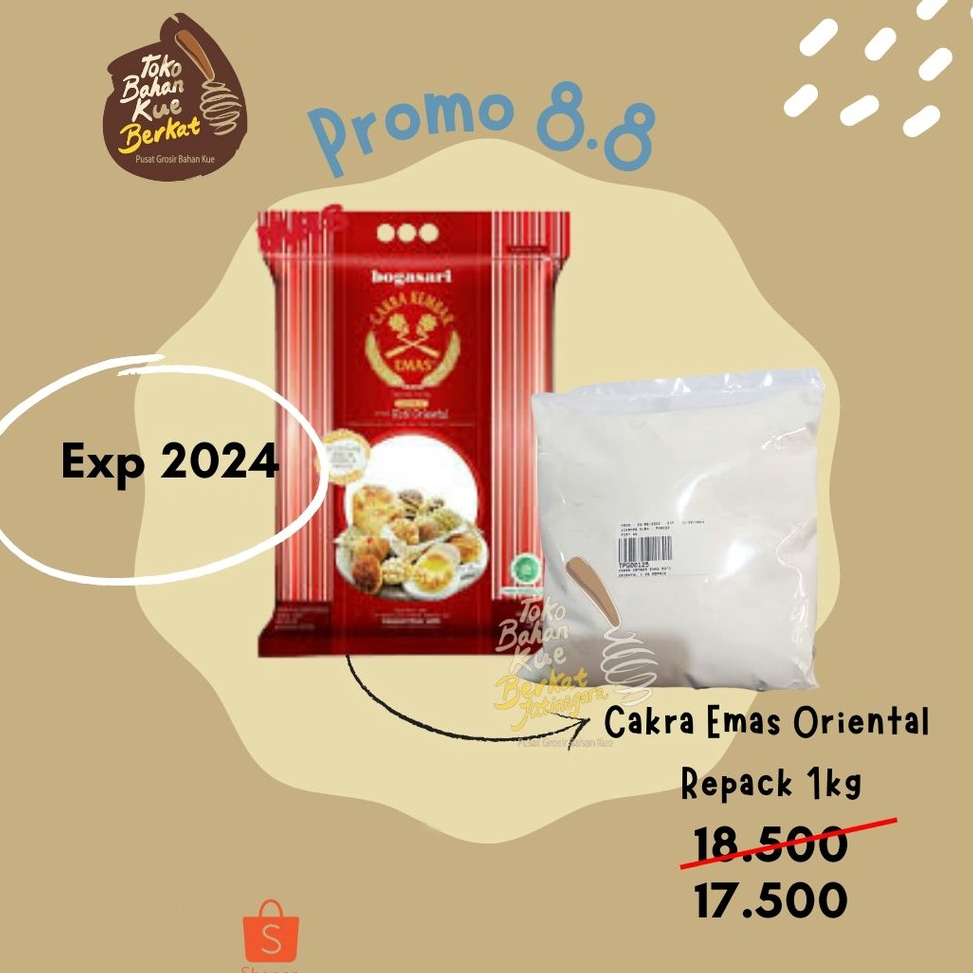 

『PENJUALAN CEPAT』⚡BEST SELLER⚡ TEPUNG CAKRA KEMBAR EMAS ORIENTAL BOGASARI UNTUK ROTI 1KG REPACK